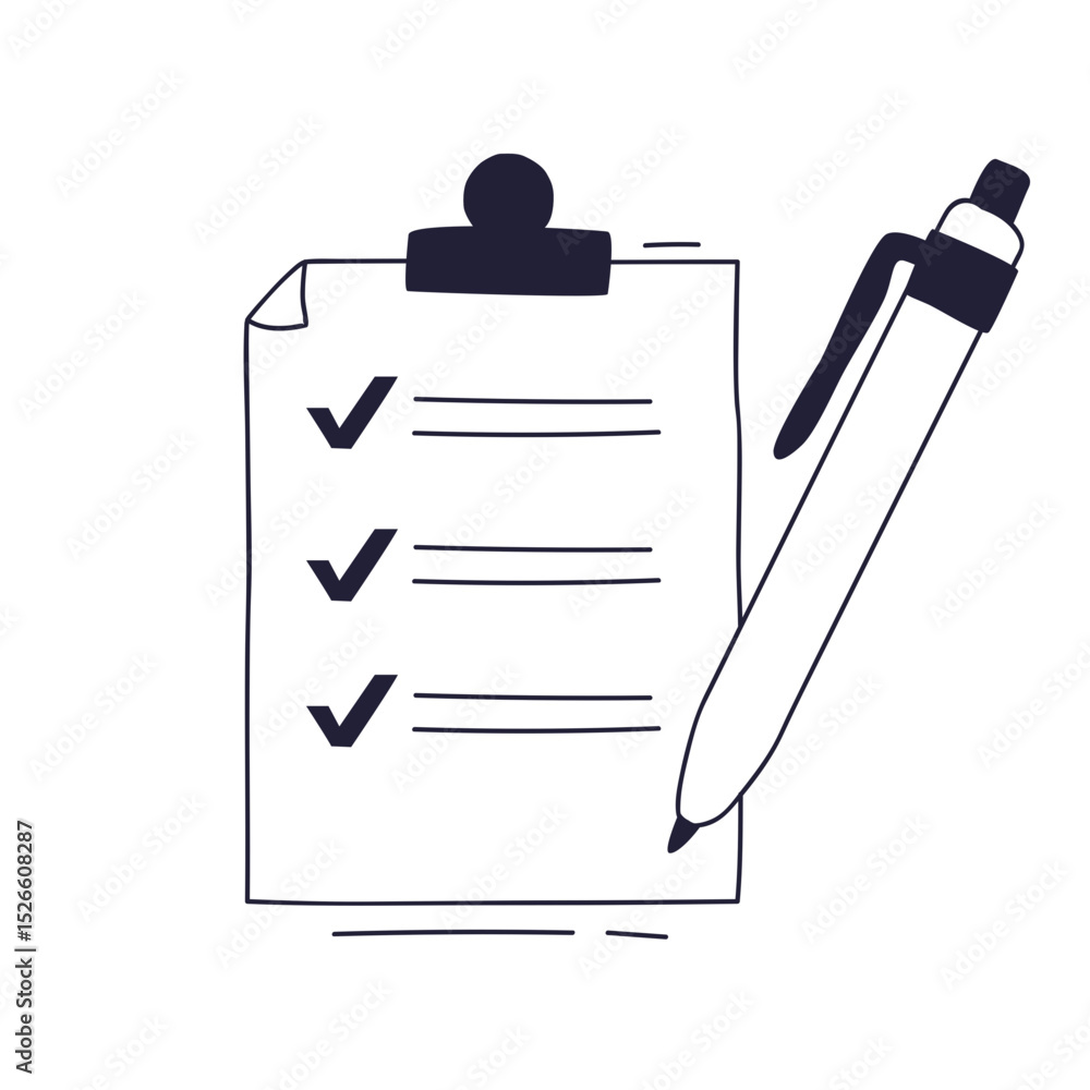 Poster a clipboard with checkmarks and a pen symbolizes task completion and organization.