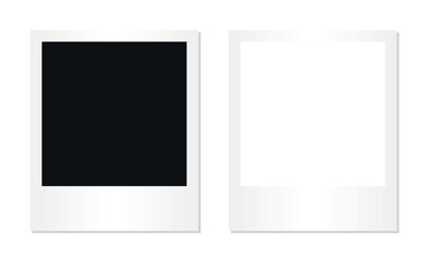Set of two square instant photo frames with black and white placeholders isolated on transparent background retro polaroid style mockup template memory design layout print picture