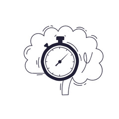 A stopwatch overlaying a brain symbolizes time management and cognitive efficiency.