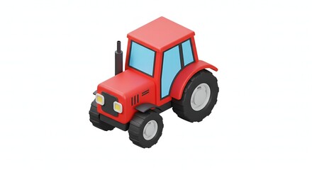 Fototapeta premium Isometric Simplified Red Farm Tractor Agriculture Transportation Machine 3D Render