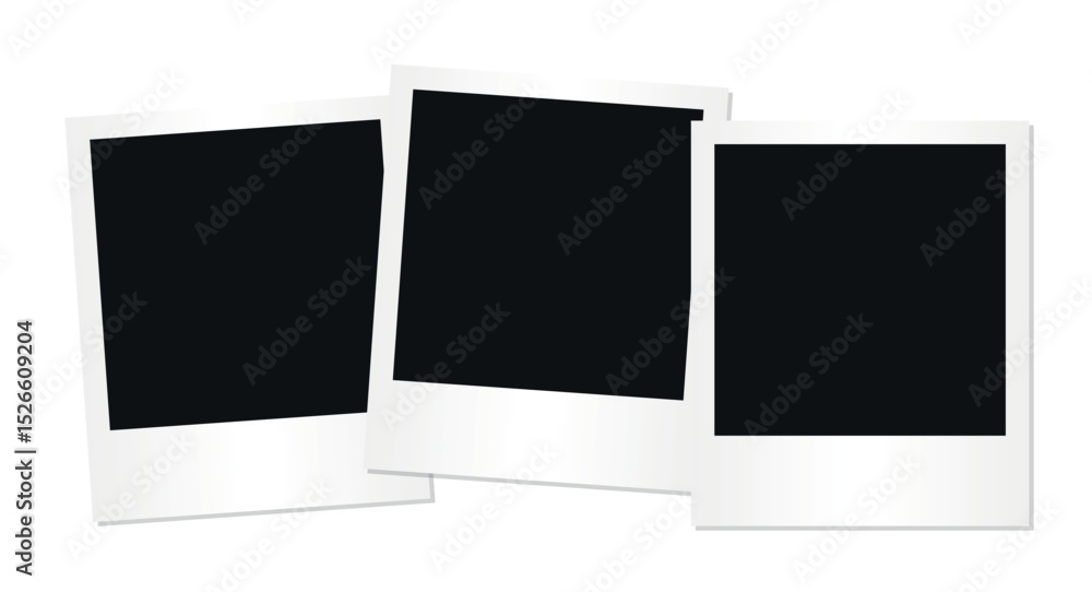 Poster three overlapping blank vintage photo frames with white borders arranged for collage mockup presenta