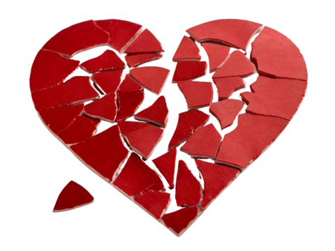 Broken Red Paper Heart Isolated on transparent background, Isolated Png file, Cut-out, Isolate Png, No Background, Isolated object - Powered by Adobe