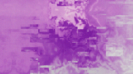Abstract purple and white texture creates a dreamy, ethereal atmosphere with subtle glitch effects, evoking a sense of mystery and digital artistry.