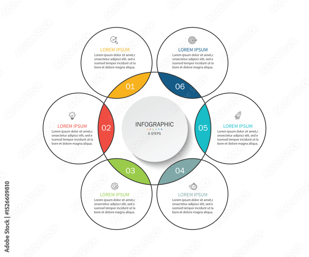 Poster business visualization infographic circle design template with 6 options, steps or processes. busine
