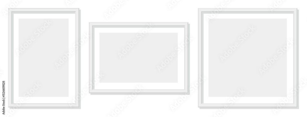 Poster empty white picture frames set on transparent background minimalist style interior design template m