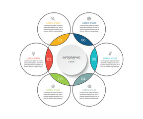 Business visualization infographic circle design template with 6 options, steps or processes. Business presentation.
