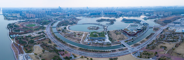 Aerial view of the second largest artificial lake in Shanghai