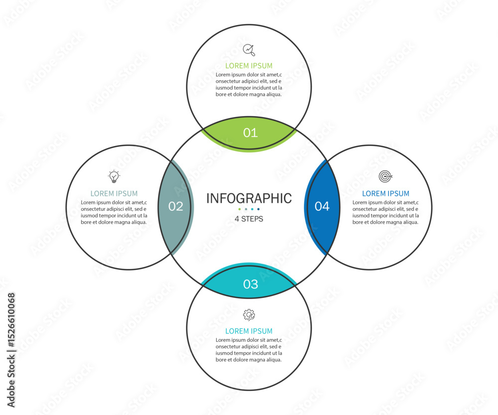 Poster business visualization infographic circle design template with 4 options, steps or processes. busine