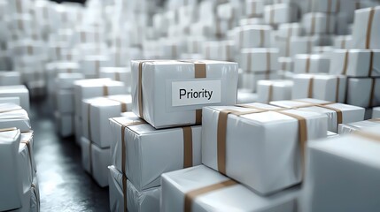 The image features a 'priority' package, highlighting urgency within a shipping context.