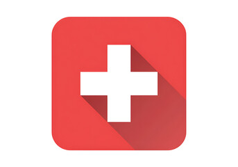 Obraz premium Red square button with black plus sign medical cross icon, On Transparent Background