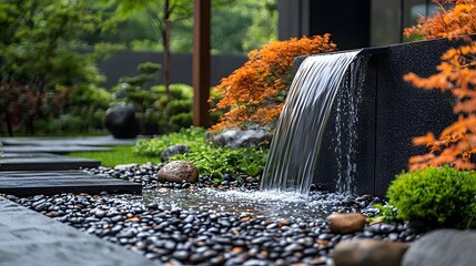 Fototapeta premium Elegant Japanese inspired garden with a tranquil waterfall feature