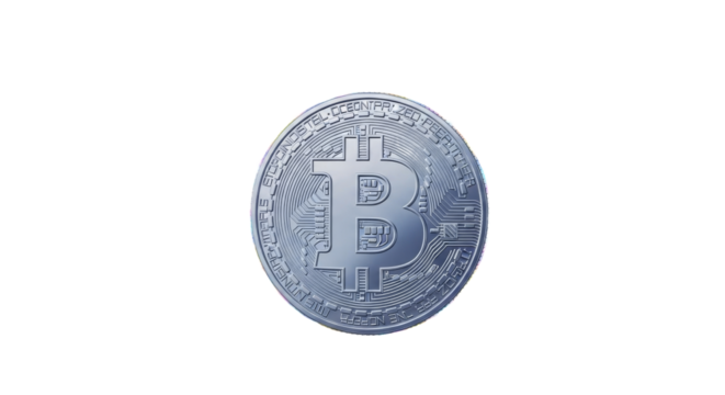 Silver cryptocoin glistens in digital void