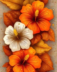 flowers in orange and white with fall-colored leaves