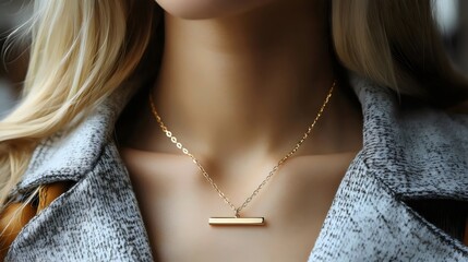 Elegant gold necklace on a woman's neck, perfect for fashion and beauty.