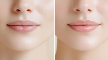 Lip Enhancement Before & After: A close-up before-and-after shot showcasing subtle lip enhancement.  The images highlight the natural-looking results and improved lip volume and definition. 