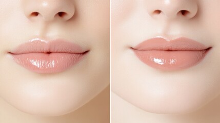 Luminous Lips: A close-up shot of perfectly glossed lips showcasing a beautiful smile, embodying radiant beauty and allure.