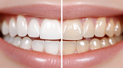 Shining Smile Transformation: A side-by-side comparison showcasing the dramatic impact of teeth whitening, highlighting the difference between stained and radiant smiles.
