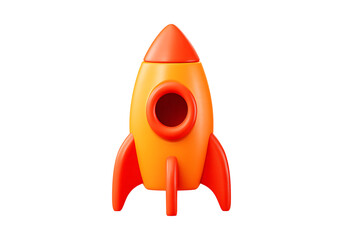 Cute orange and red cartoon rocket ship illustration, On Transparent Background
