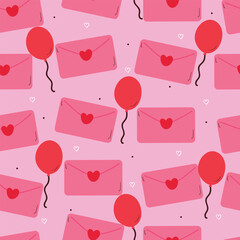 seamless pattern cute cartoon pink envelope and red balloon. cute valentine theme drawing for background, wallpaper and gift wrap paper