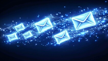 Fototapeta premium A digital display of an email icon with glowing data streams, representing fast and advanced online communication technology