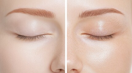 Skincare Transformation: A split image showcasing the striking contrast of a clean, makeup-free complexion against a radiant, treated visage, emphasizing the benefits of skincare.