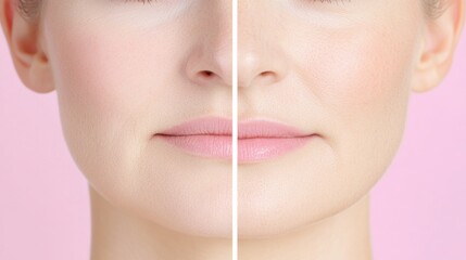 The Rejuvenation: A split portrait showcases the transformative effects, presenting a vision of ageless beauty and skincare innovation. Demonstrating the beauty of a flawless.