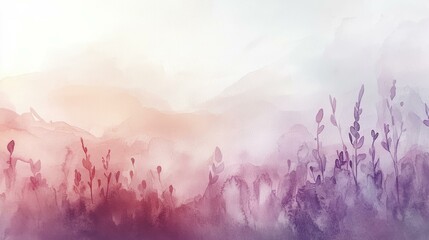 Silhouettes of Various Plants Against Watercolor Wash Background