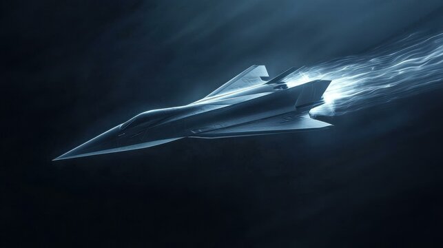 Futuristic spaceship flying through dark outer space
