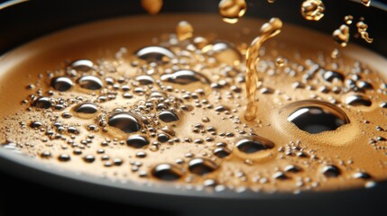 Coffee Dynamics: Dynamic drops of rich, dark coffee swirl in an elegant cup, capturing the essence of a perfect morning ritual, perfect for caffeine lovers.