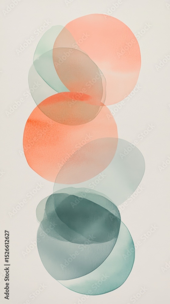 Poster abstract painting of overlapping circles in serene colors