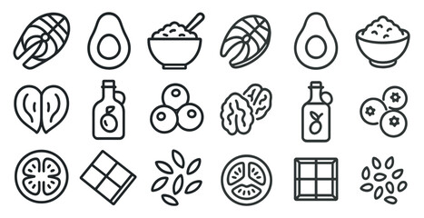 Healthy food icons collection for recipe design and menu planning concepts