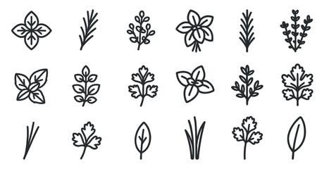 Fototapeta premium Assorted herb and leaf icons for botanical design and nature projects
