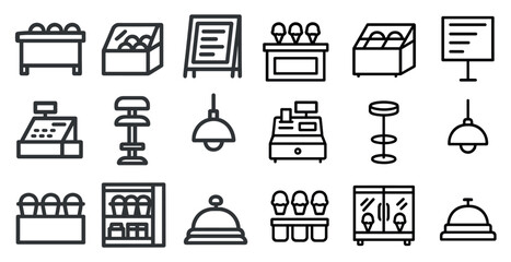 Ice cream shop equipment and icons for design and decoration projects