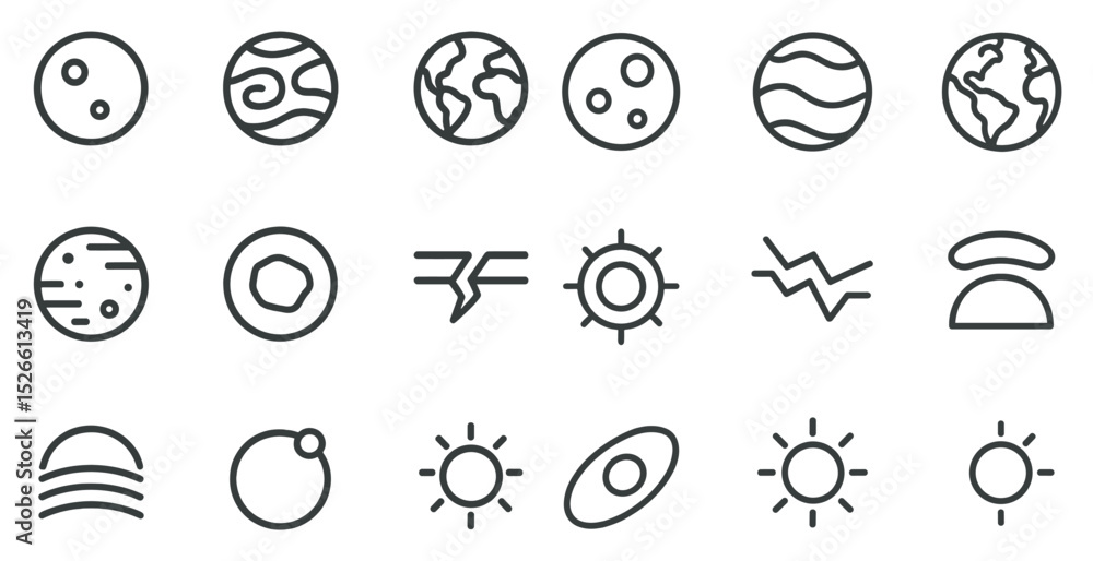 Aufkleber minimalist planet and weather icons for graphic and web design elements