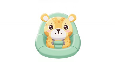 Cute cartoon animal in car seat illustration