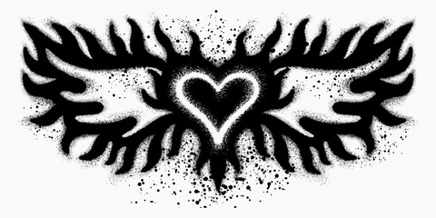 Spray painted graffiti heart wings icon. graffiti love wings symbol with burning fire. Vector illustration.