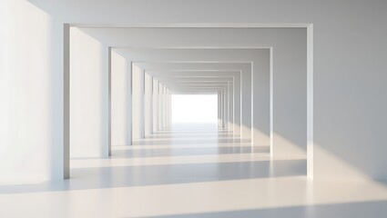 Fototapeta premium Endless White Corridor Architectural Design of Light and Space