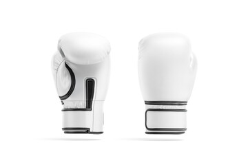 Blank white boxing gloves mockup, front and back, no gravity
