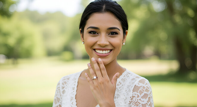 Smiling bride in a park - Powered by Adobe