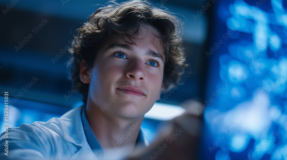 Aufkleber young scientist exploring ai technology in a high-tech lab