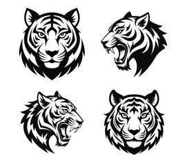 A sticker sheet with tiger face icon silhouettes Bundle