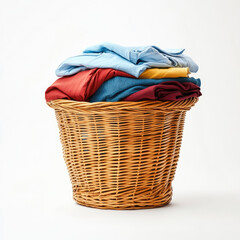 Neatly folded clothes in wicker laundry basket