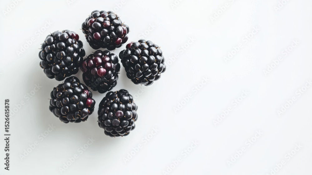 Poster fresh blackberries arranged in a circle on white background