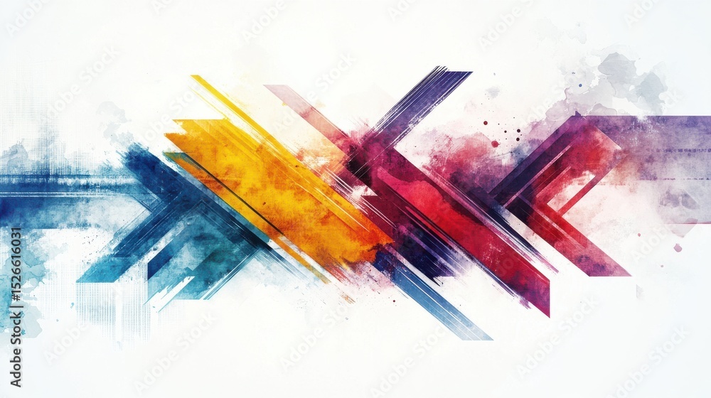 Poster dynamic abstract artwork with geometric shapes and watercolor strokes