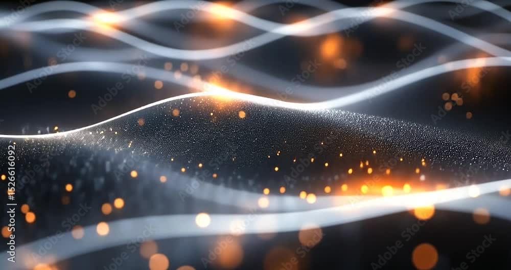 Aufkleber abstract waves with blurred bokeh in gold and white with a dark background. the focus is on the deta