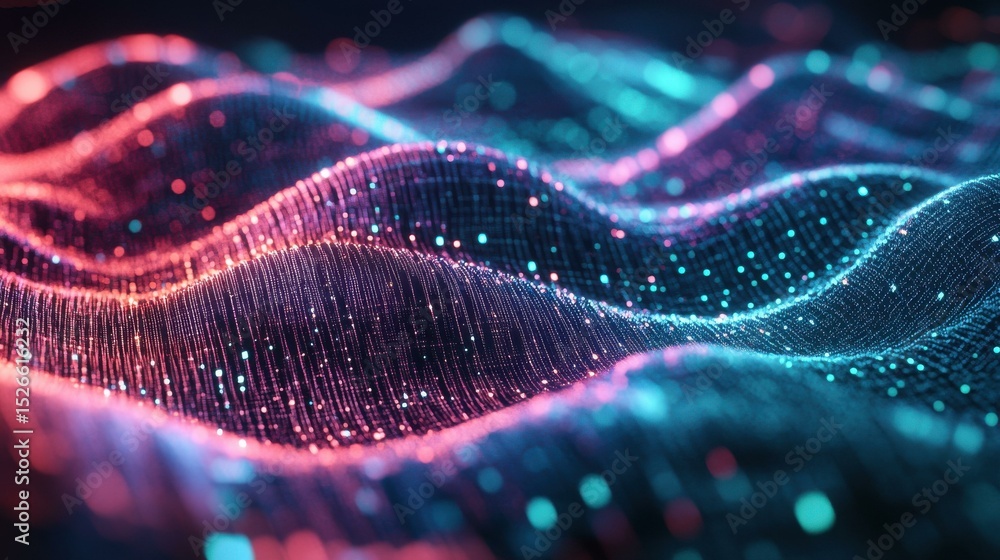Aufkleber Abstract digital data visualization with glowing particles waves
