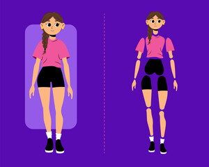 Editable cartoon girl character with separate body parts and clothes for animation or design. Sporty girl with blond hair
