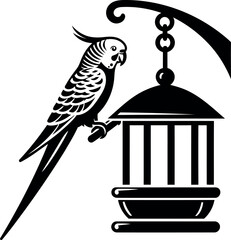 Parakeet Perched on a Bird Feeder Silhouette