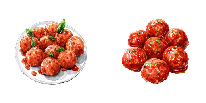 meatball watercolor vector illustration