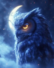 Mystical owl, moonlit night